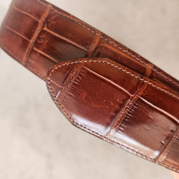 Vintage 90s Foree Hunsicker belt strap S brown leather croc embossed Medalias - Picture 7 of 11